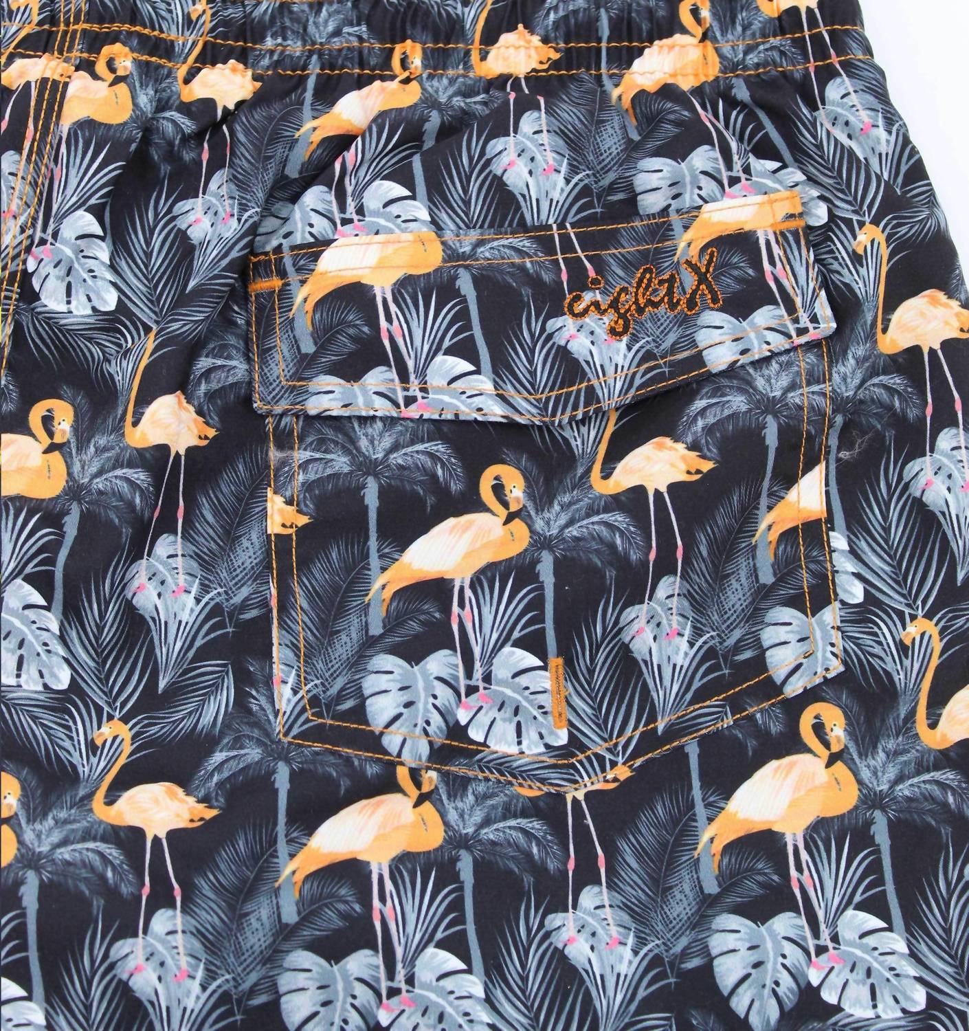 Flamingo and Palm Print Swim Trunks