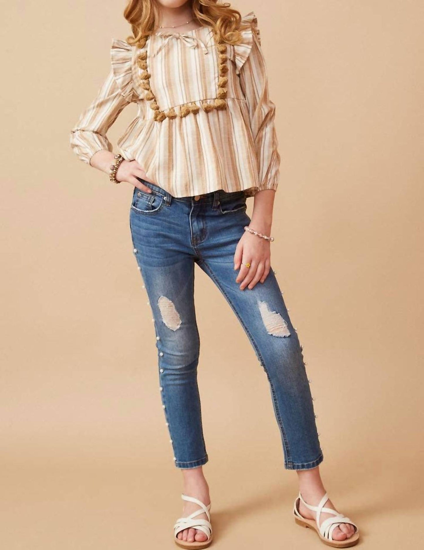 Stripe Tasseled Bodice Top