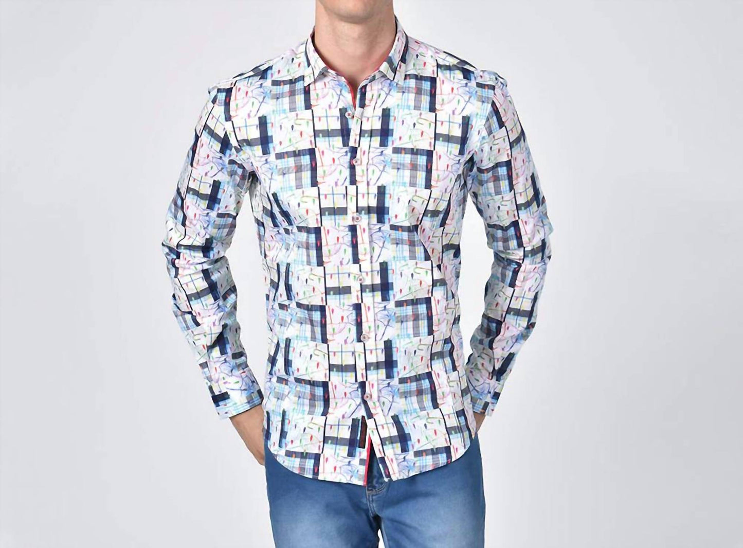 Umbrellas And Plaid In Colorful Rain Drops Button Down Shirt