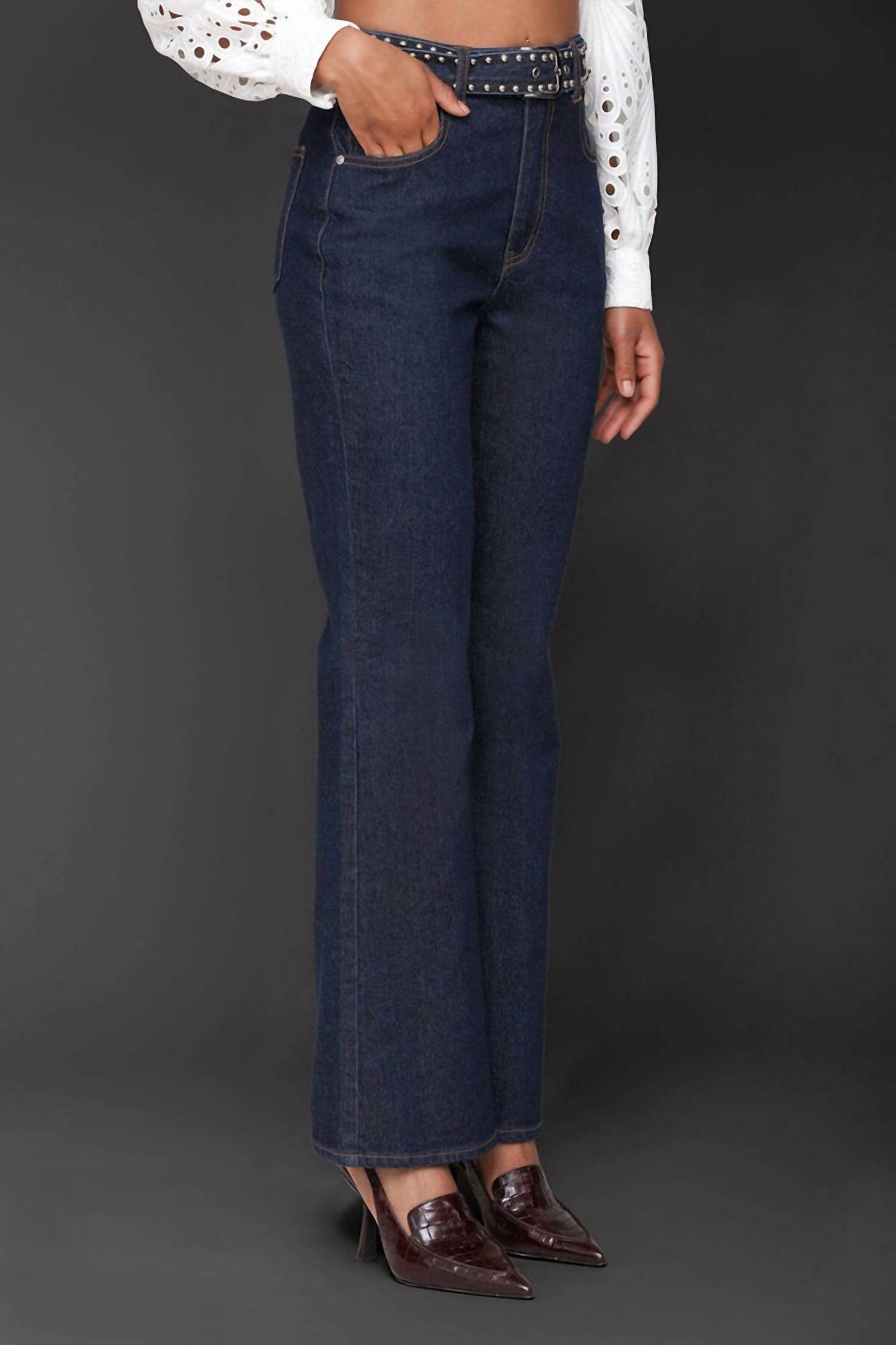 Studded Belt Flare Jeans