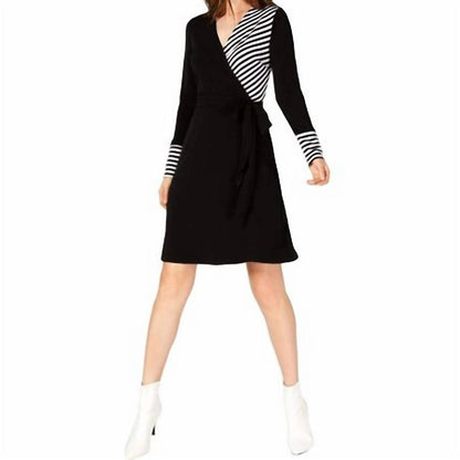 Striped Mixed-media Dress Without Tie