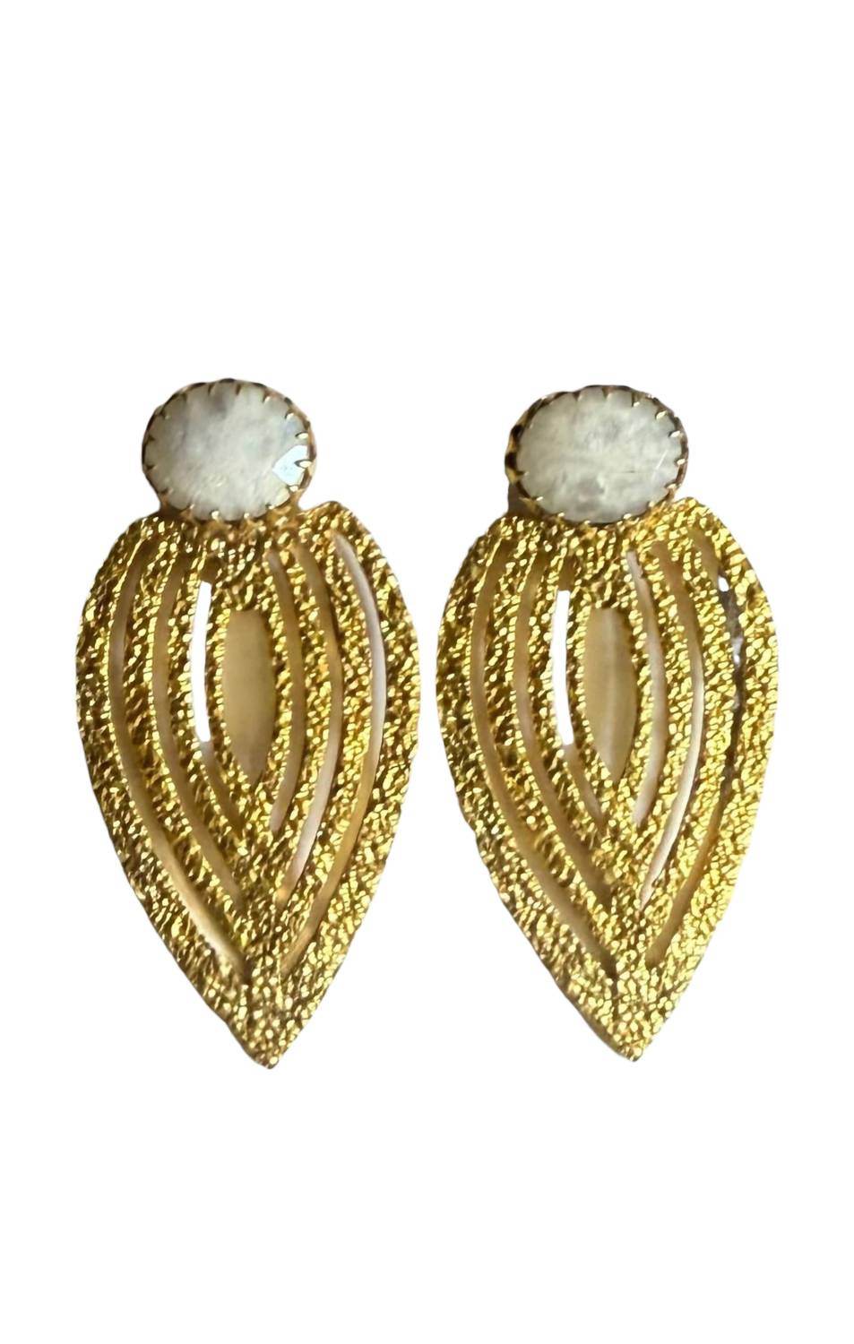 Elyssa Bass Designs - Women's Textured Leaf Shape Moonstone Earrings - Rack Hunt -