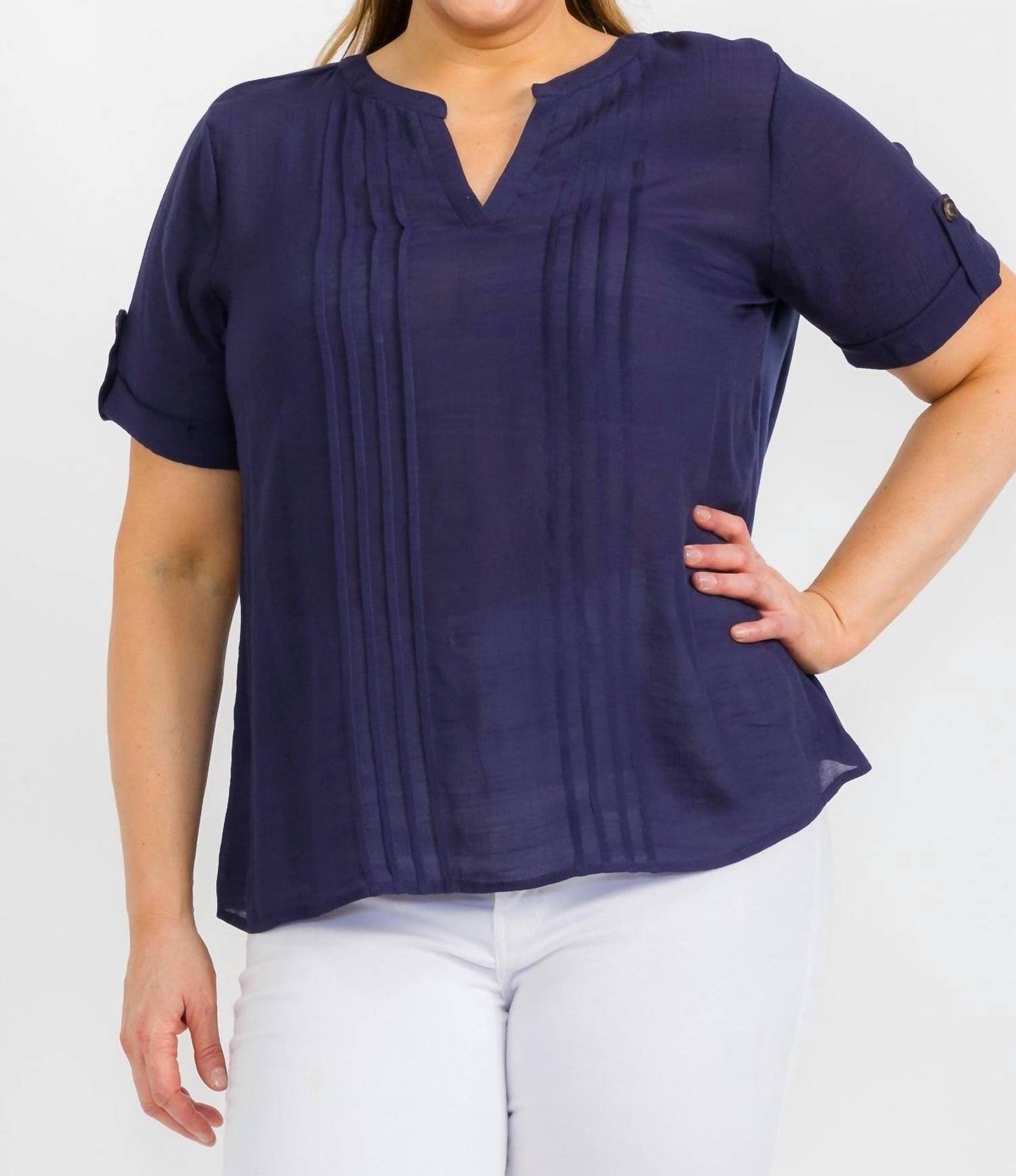 Perseption - Pleated Blouse With Button Sleeve Plus Size - Rack Hunt -