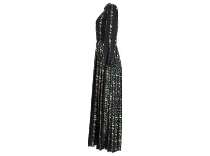 Floral Crepe De Chine Pleated Maxi Dress