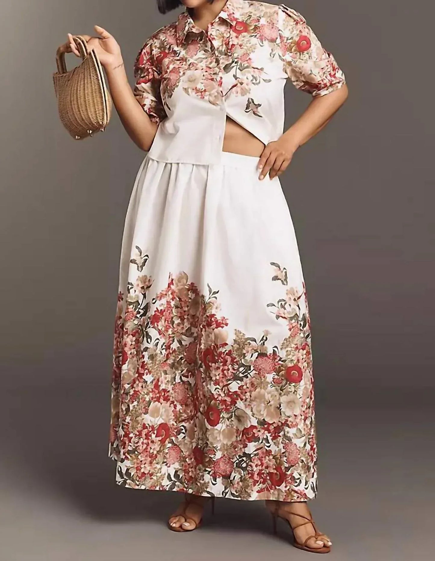 Maeve - Sybil Poplin Floral Midi Skirt - Rack Hunt