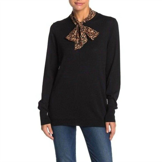 14th & Union - Pullover Leopard Print Scarf Neck Tie Knit Sweater - Rack Hunt -