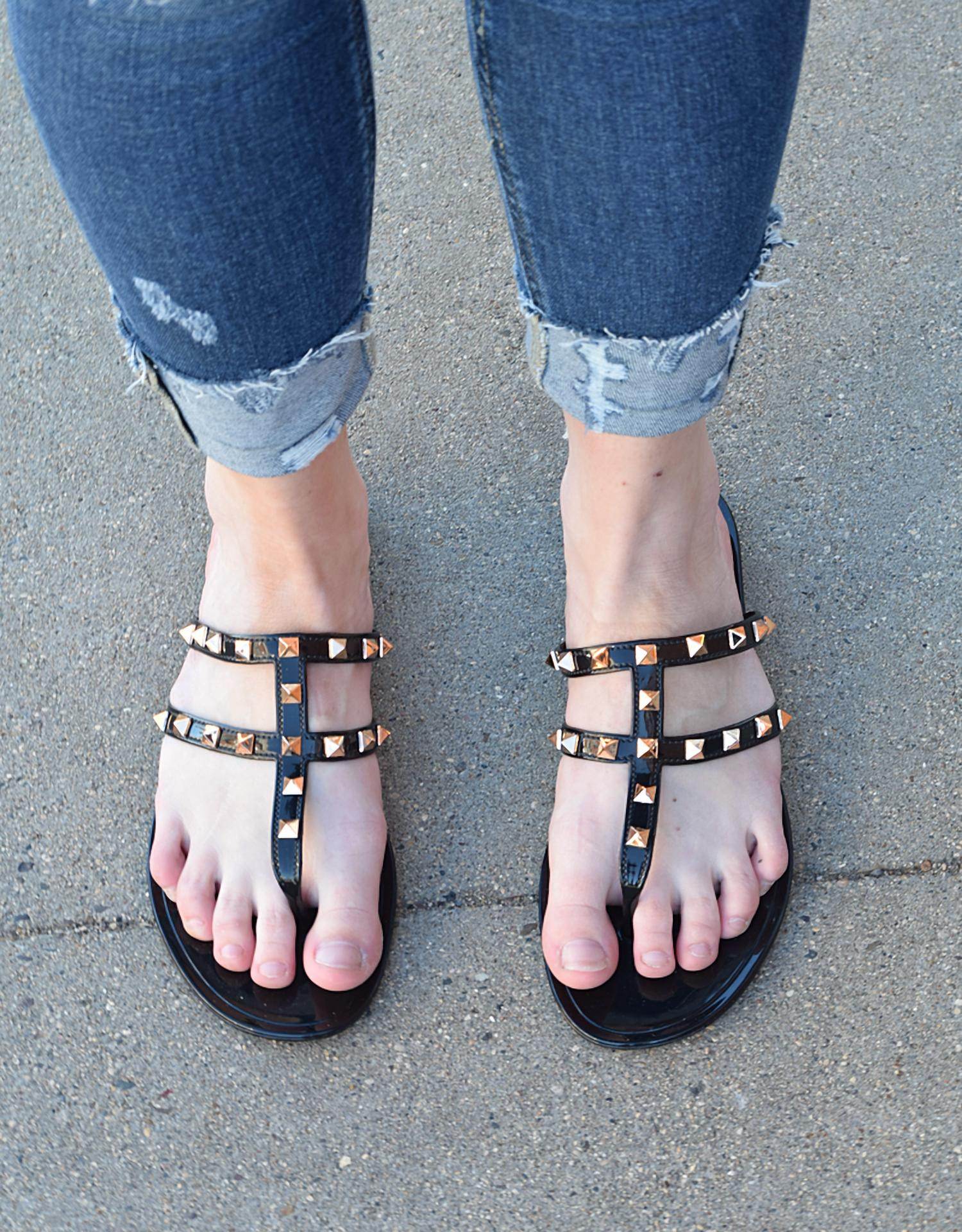 G Stylez - Women's Studded Flat Sandal - Rack Hunt -