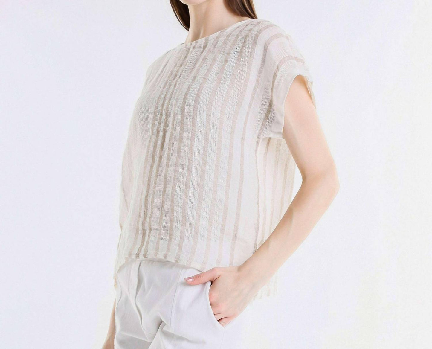 Women's Heidi Short Sleeve Specialty Linen Striped Top