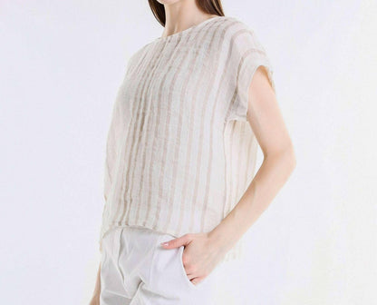 Women's Heidi Short Sleeve Specialty Linen Striped Top