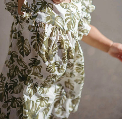 Girl's Island Leaf Butterfly Ruffle Dress
