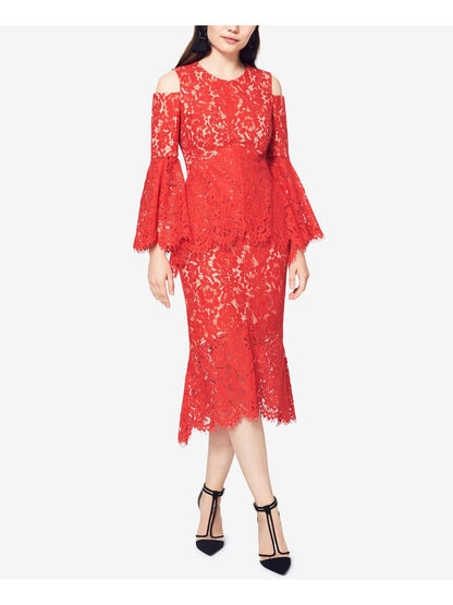 Lace Cold Shoulder Bell Sleeve Dress