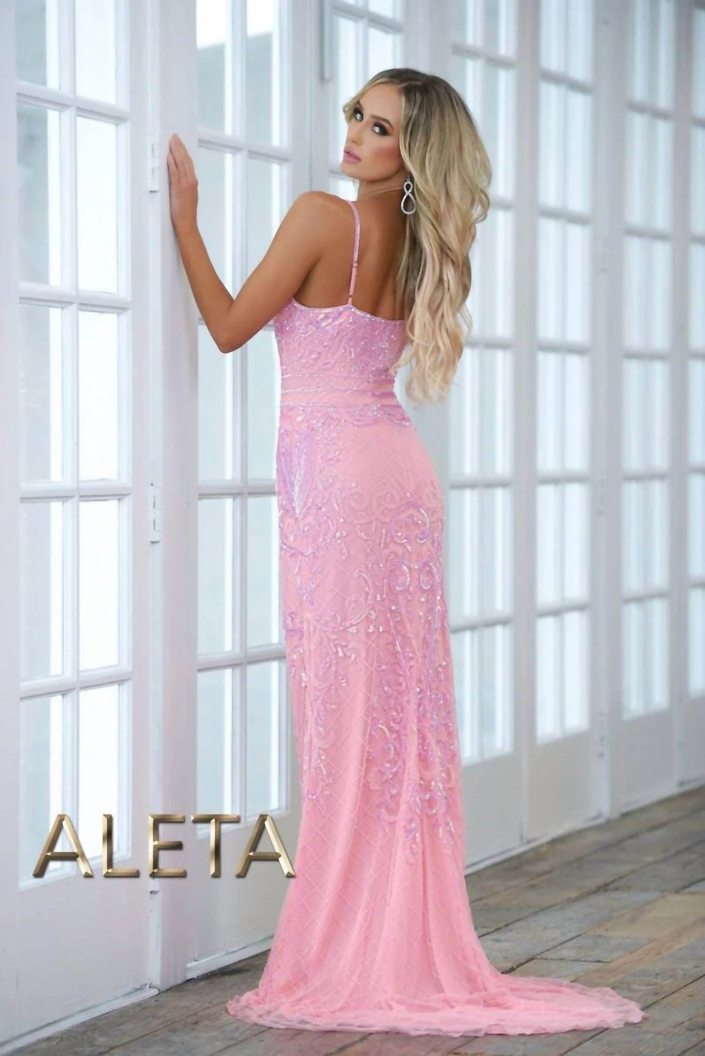 Aleta - Graceful Straight Neckline Beadwork Pattern Prom Dress - Rack Hunt -