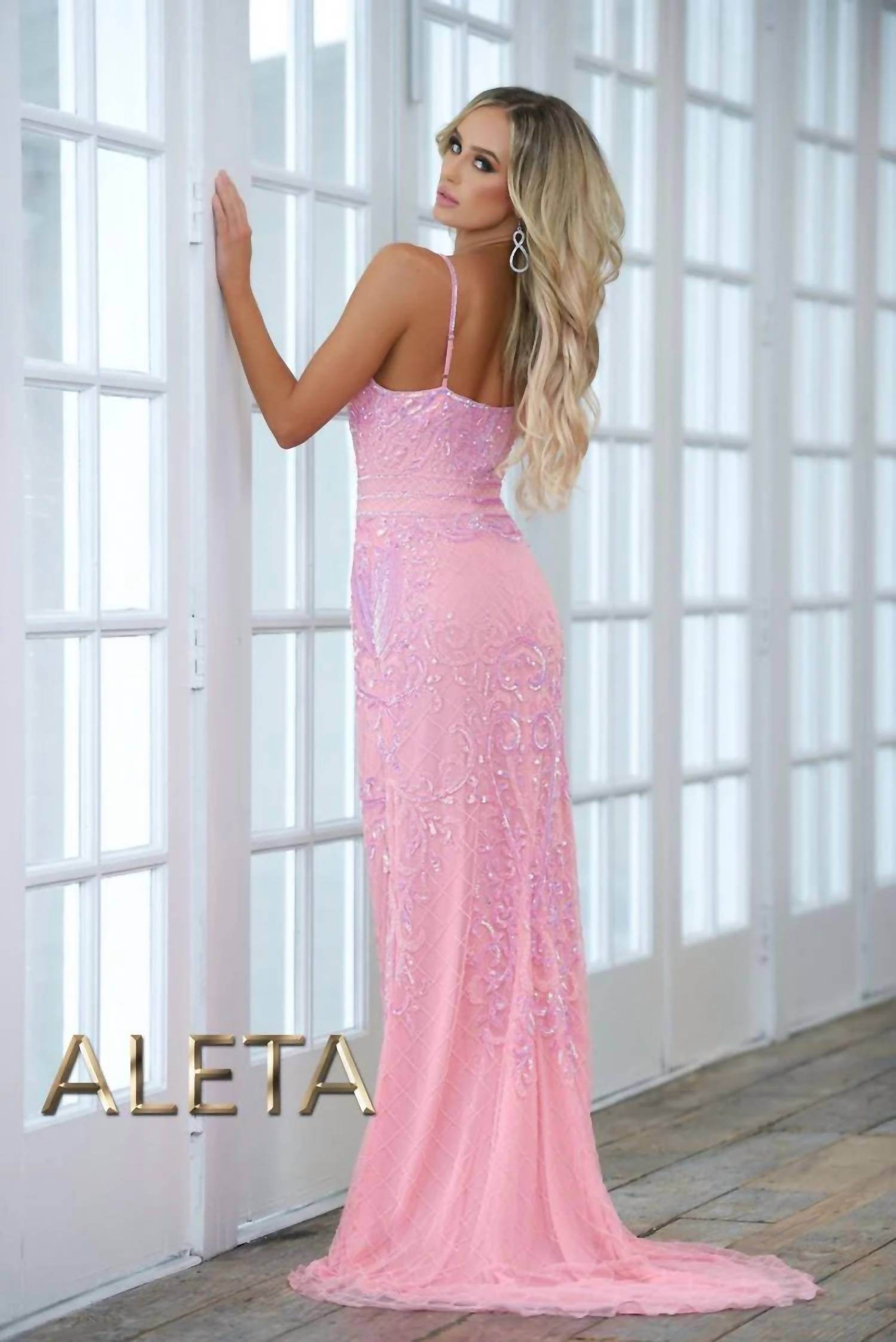 Aleta - Graceful Straight Neckline Beadwork Pattern Prom Dress - Rack Hunt -