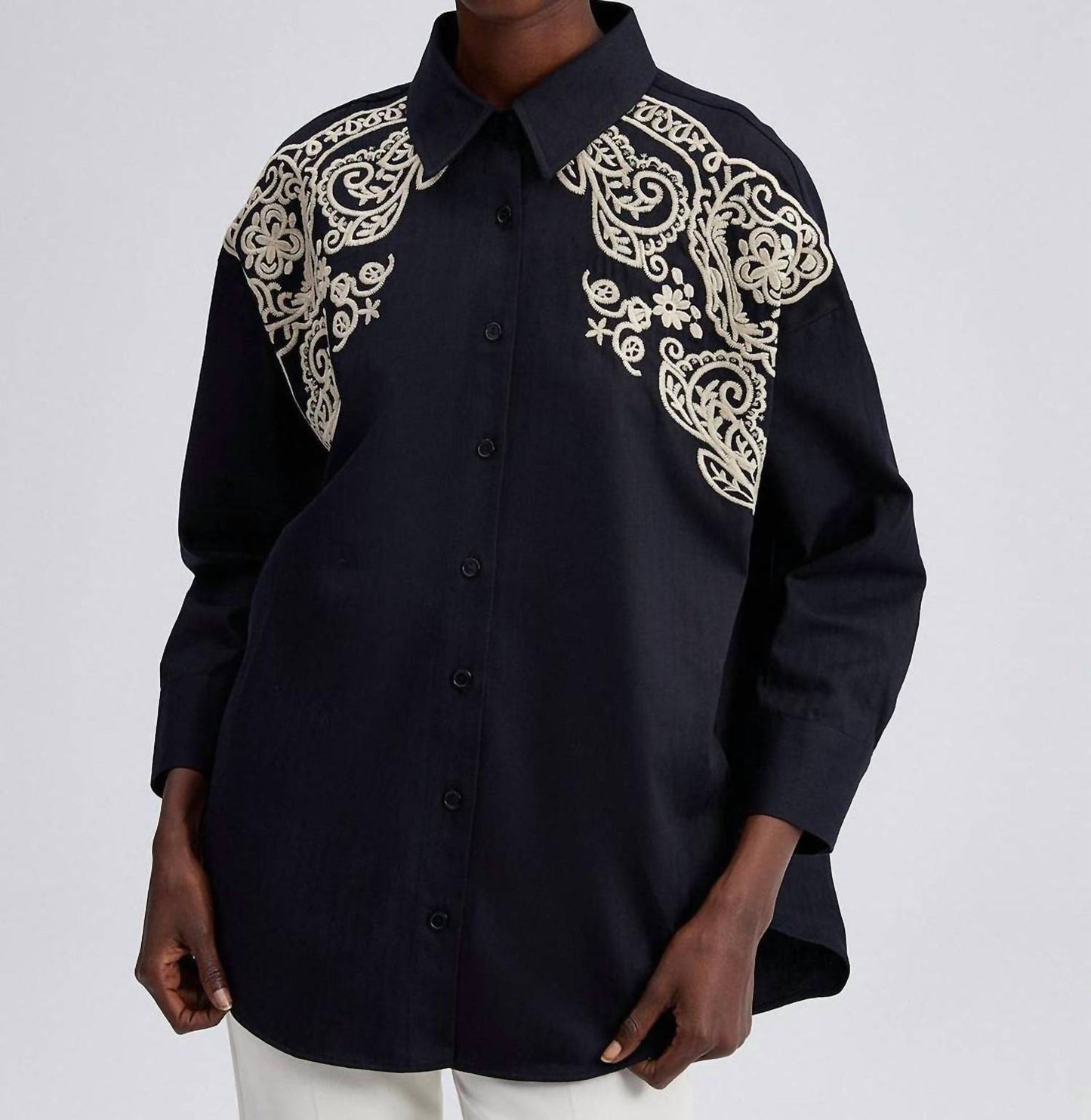 Embroidered Front Oversized Shirt