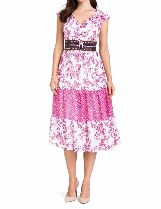 V Neck Chiffon Printed Midi Dress