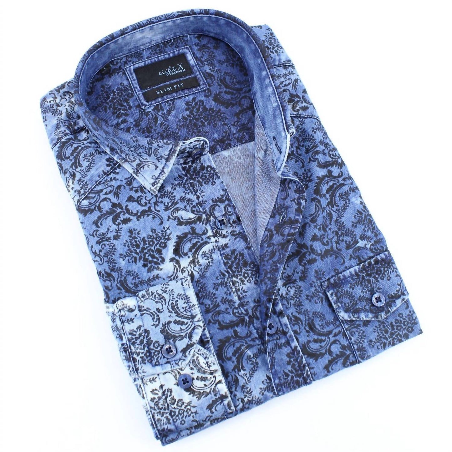 Men's Distressed Denim Shirt With Floral Flocking
