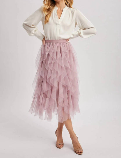 Spiral Ruffled Tulle Midi Skirt