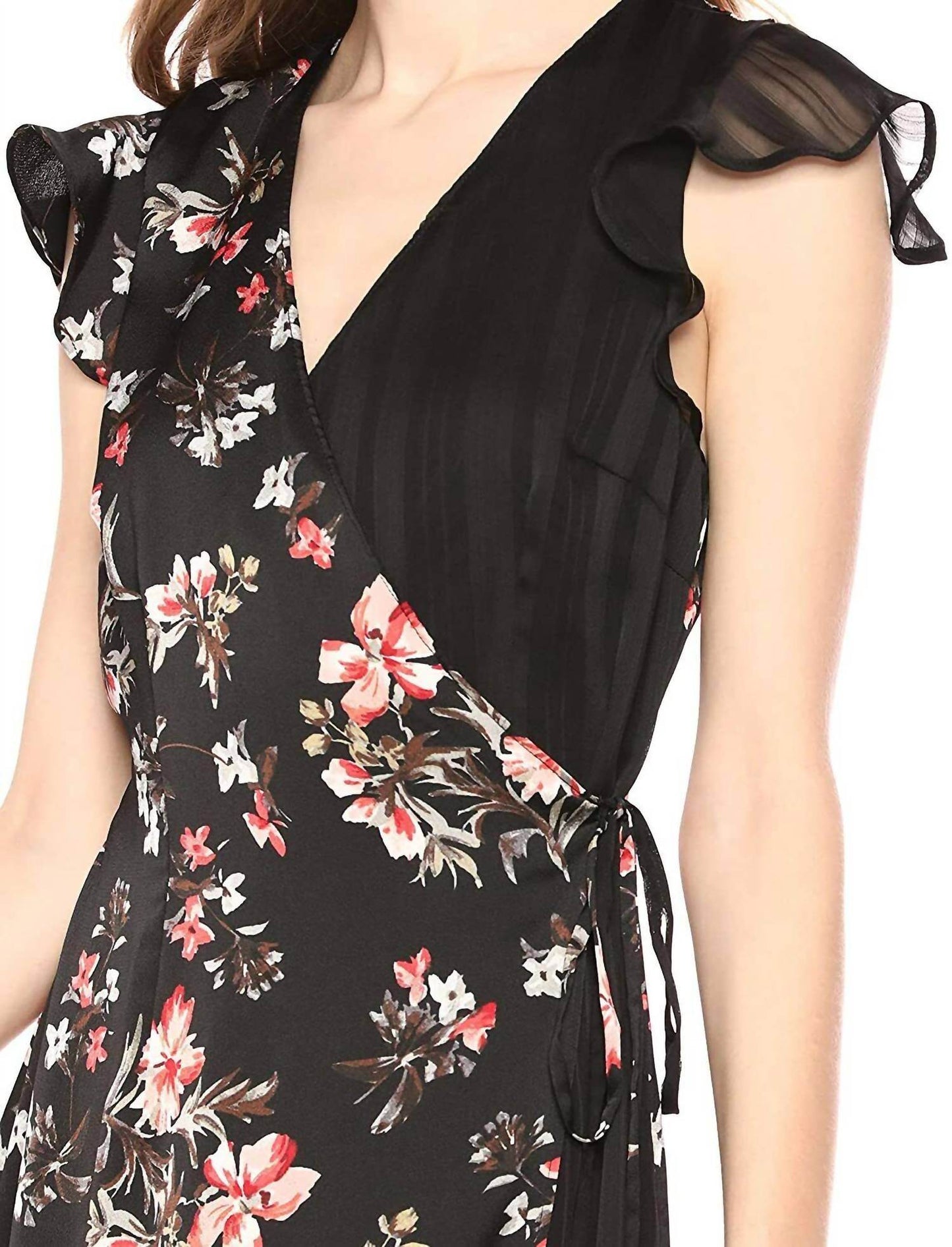 Avec Les Filles - Cosmo Flower Satin Chiffon Wrap Dress - Rack Hunt