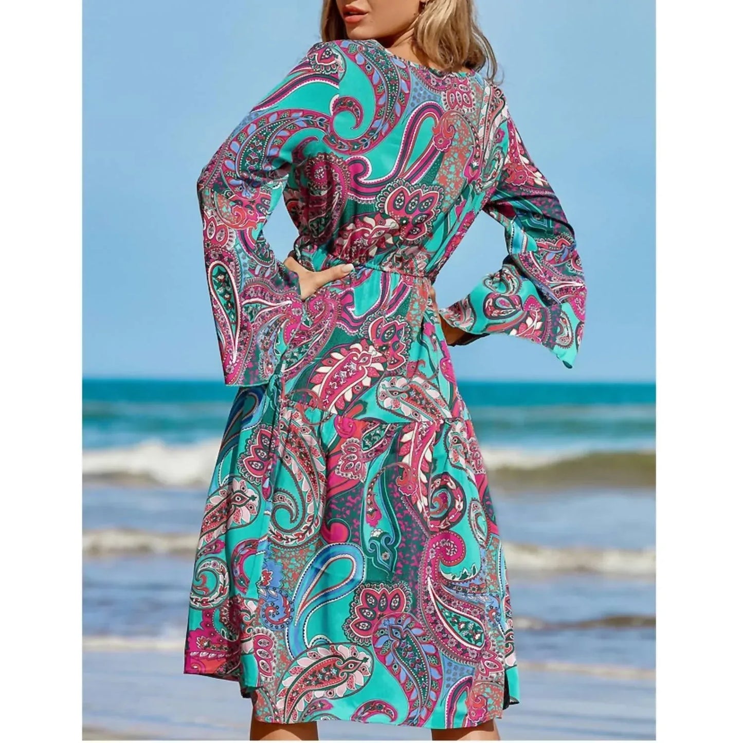 Cupshe - Paisley Bell Sleeve Resort Midi Dress - Rack Hunt