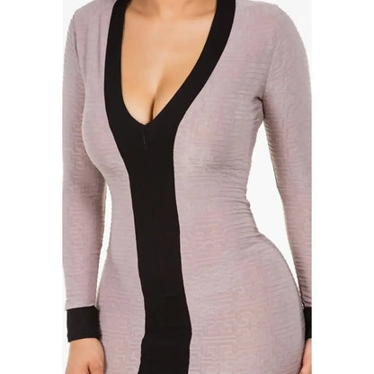 Let's go Uptown - Contrast V Neck Rib Midi Dress - Rack Hunt