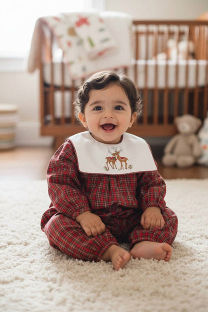 Reindeer On Plaid-dressy Long Bubble Romper