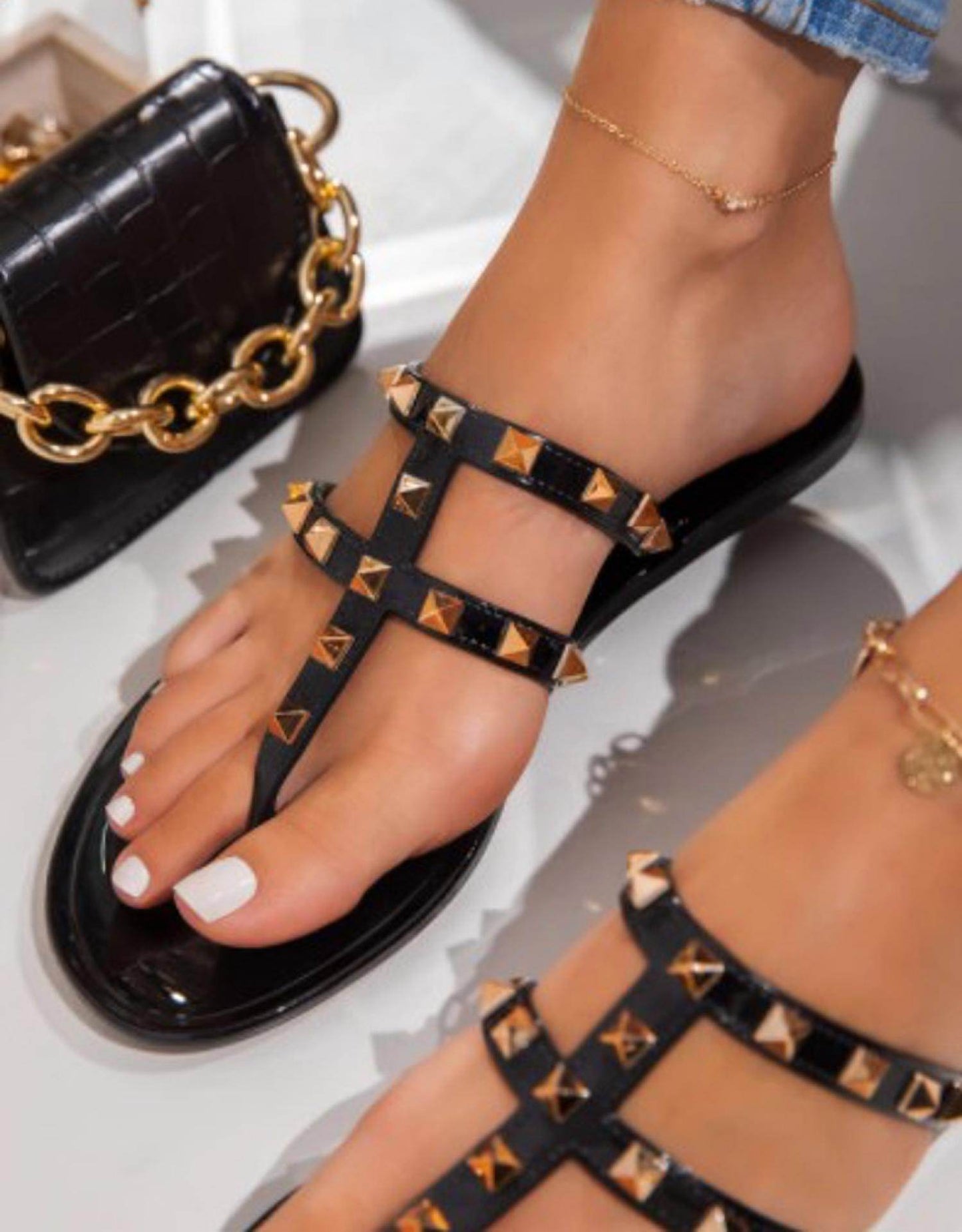 G Stylez - Women's Studded Flat Sandal - Rack Hunt -