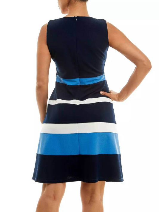 Nina Leonard - Sleeveless Jewel Neck Colorblock Dress - Rack Hunt -
