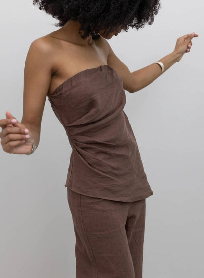 Draped Strapless Linen Top