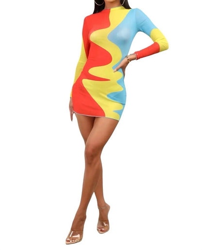 Been It - Color Block Stretch Long Sleeve Mesh Dress