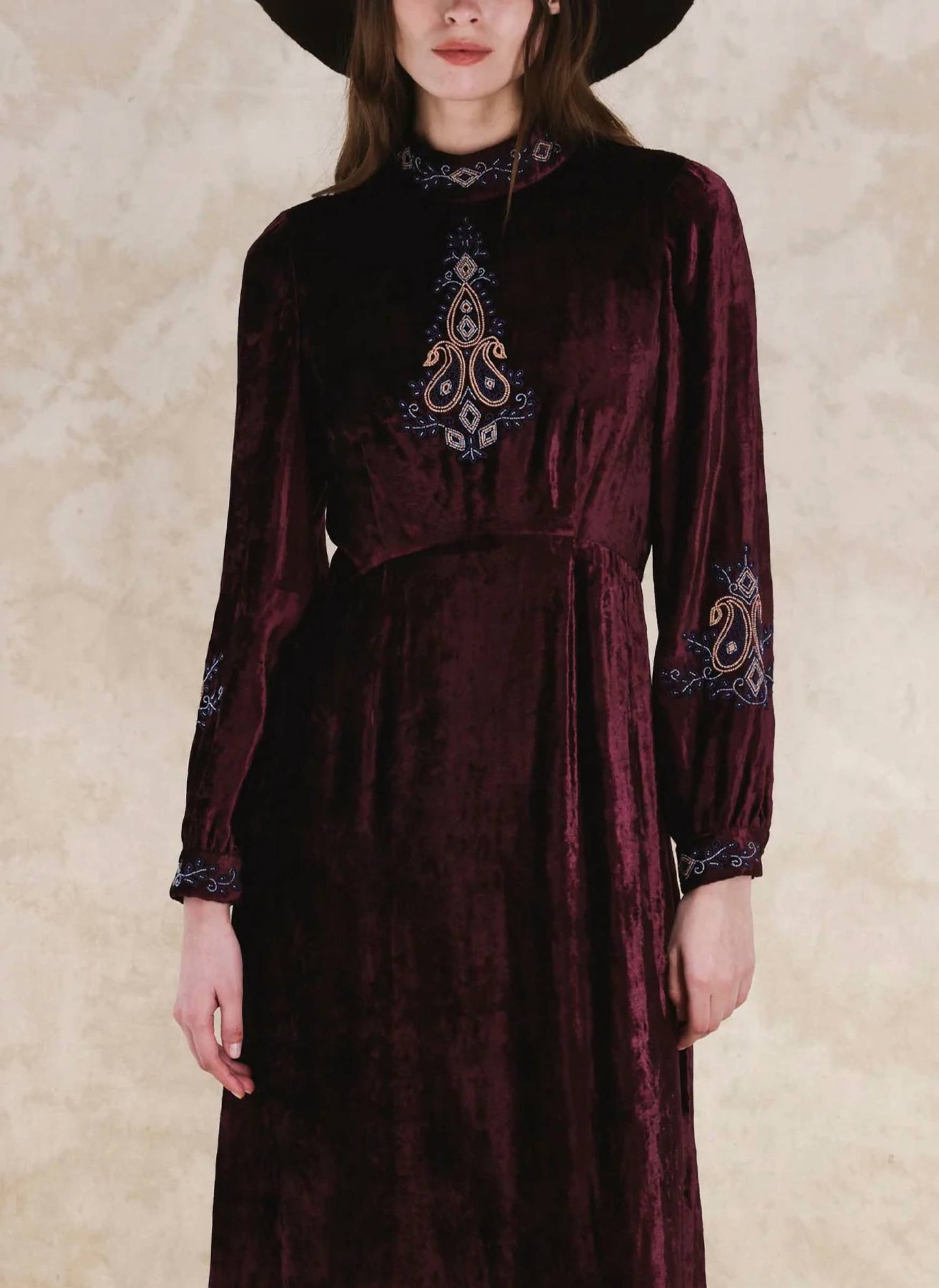 Velour Embroidered Maxi Dress