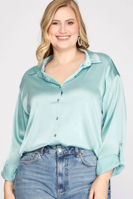 Long Sleeve Woven Satin Shirts