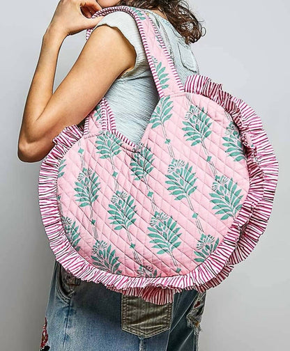 Heart Shaped Ruffle Edge Quilted Tote Bag
