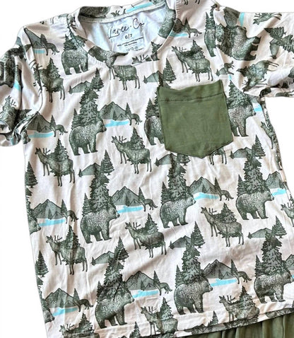 Kid's Samuel Woodland Animals Bamboo Youth Tee & Shorts Set