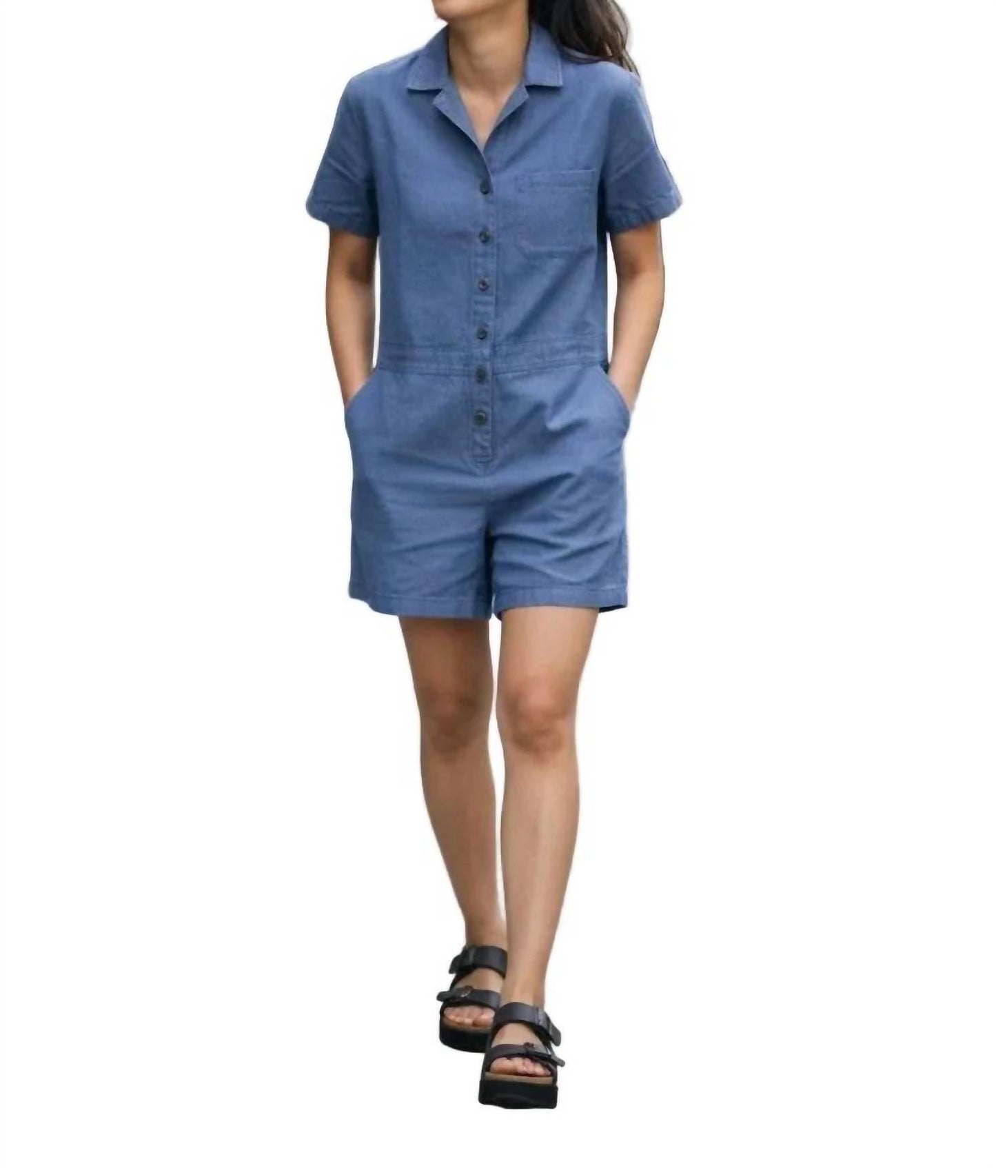 Hemplify Button Front Collared Utility Romper
