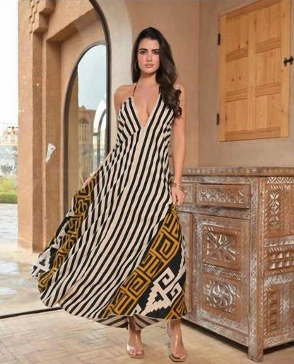 Levane V-neck Geometric Print Maxi Dress