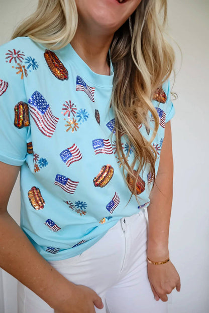 July 4th Sequin Flag & Bbq Tee