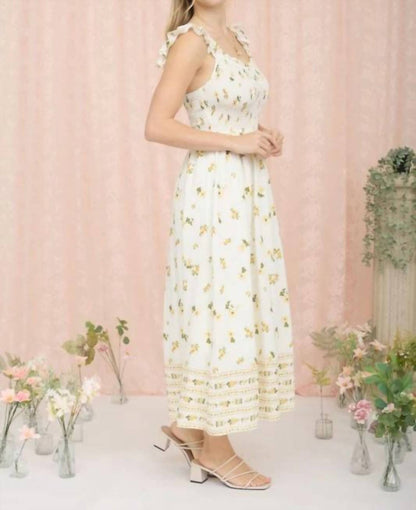 Floral Smocked Ruffle Detail Sleeveless Midi Dress