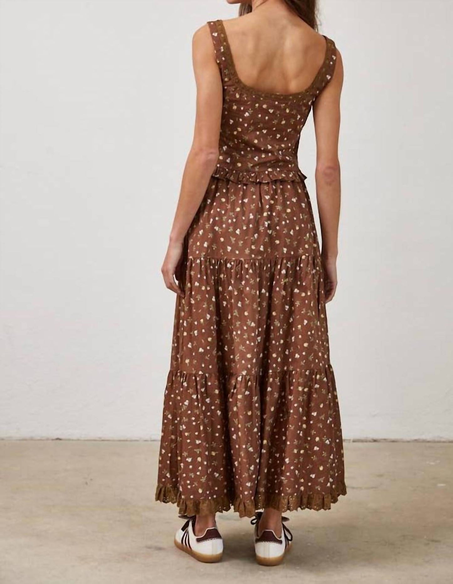 Floral Lace Trim Front Tie Top & Skirt Set