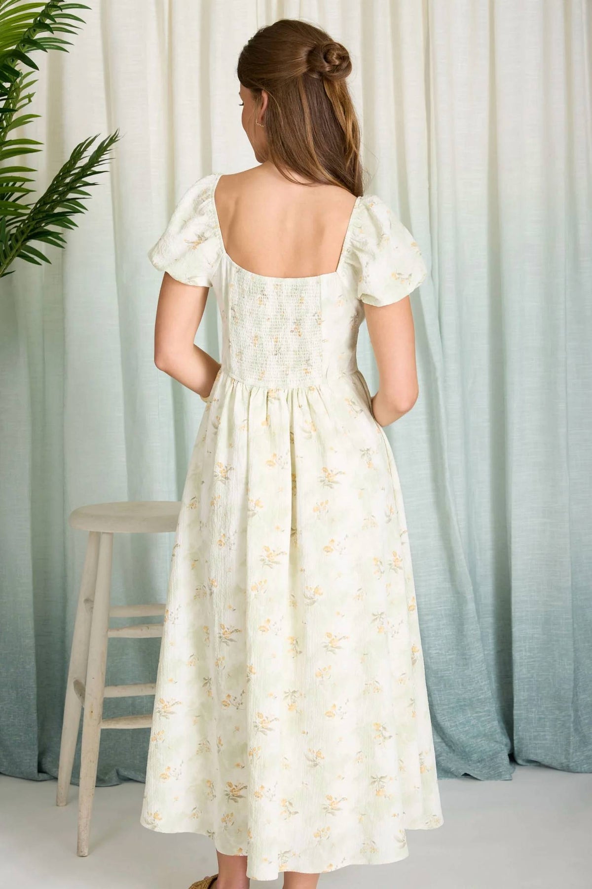 Floral Sweetheart Puff Sleeve Corset Midi Dress