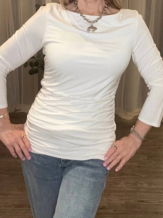 Long Sleeve Boatneck Ruched Side Top