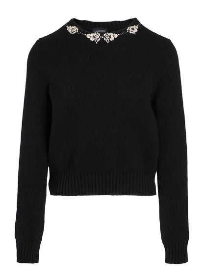 Knit Pullover With Rhinestone Collar Sweater