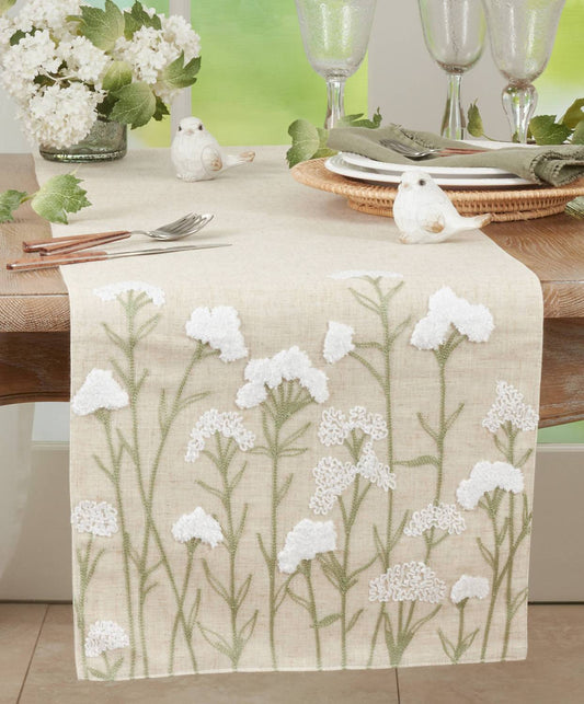 Embroidered Flowers Runner 16"x70"