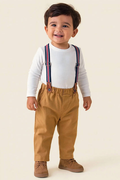 Boys' Classic Cotton Chino Long Pants With Suspenders