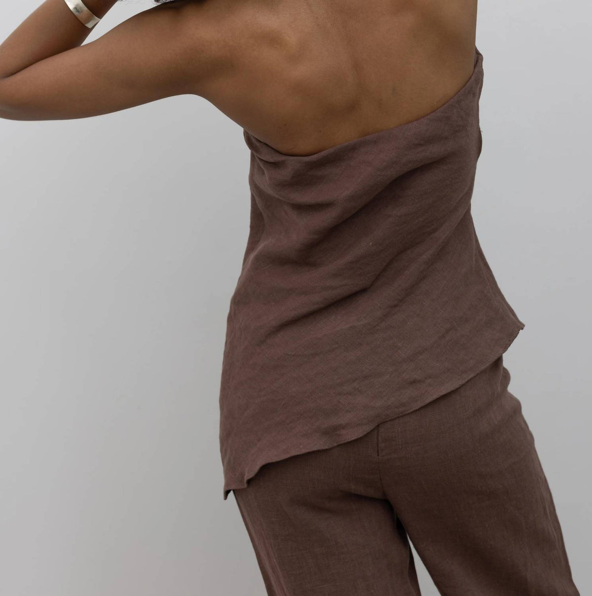 Draped Strapless Linen Top