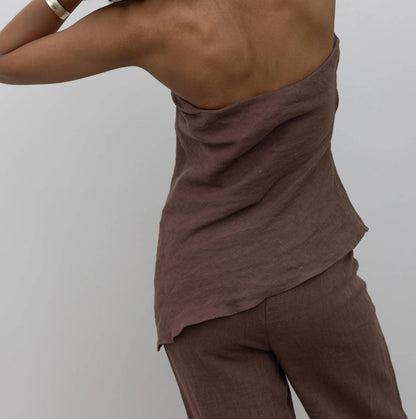Draped Strapless Linen Top