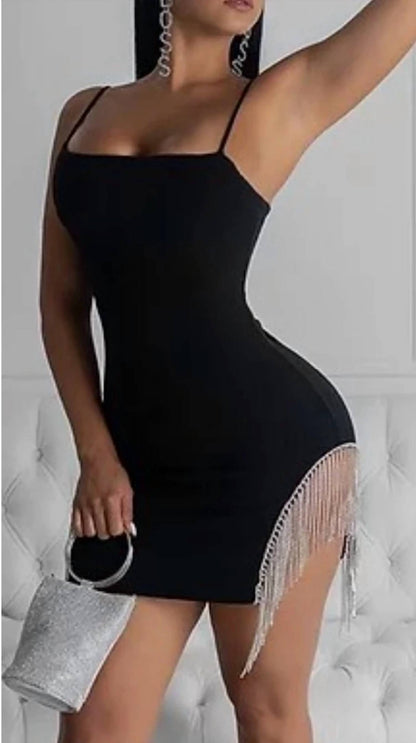 Tassle Side Spaghetti Strap Mini Dress