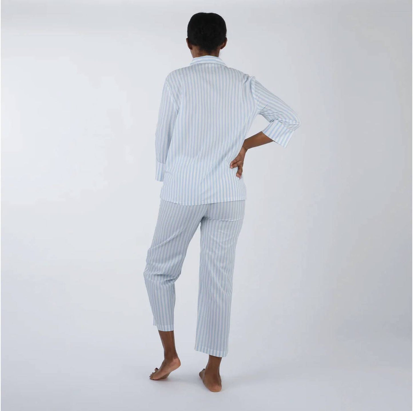 Button-front Top And Capri Pants Pajama - Plus