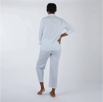Button-front Top And Capri Pants Pajama - Plus