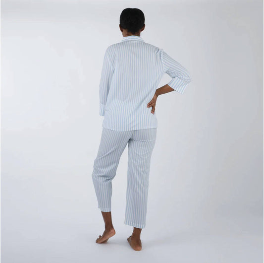Button-front Top And Capri Pants Pajama - Plus