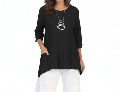 Asymmetrical Textured Rib Knit Cotton Top